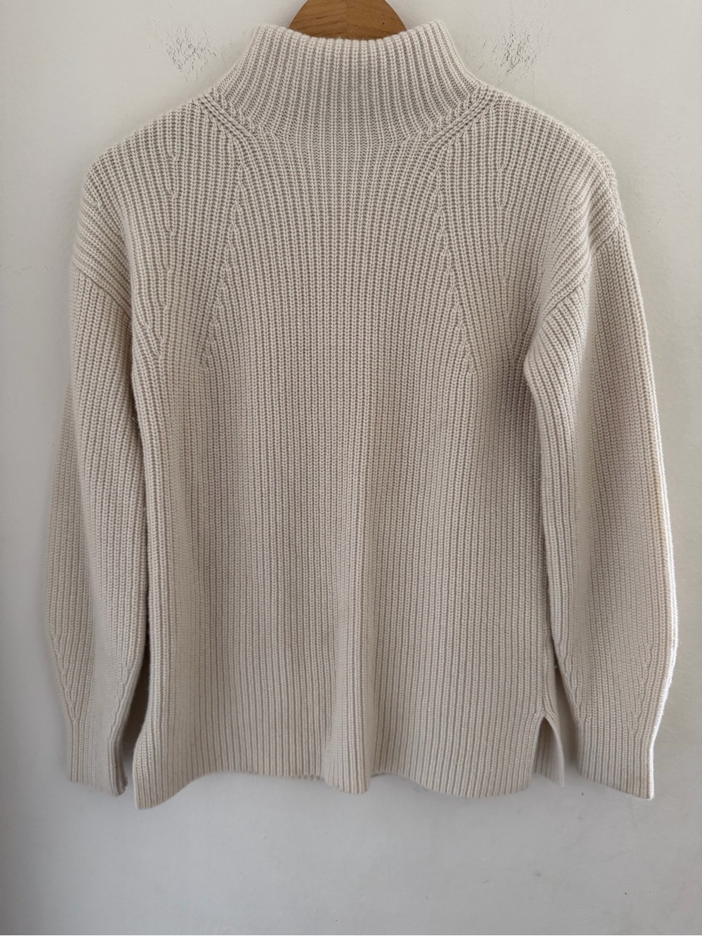 Theory Ivory Chunky Ribbed Cashmere Mock Neck Sweater S Minimalist Neutral
